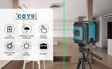 Load image into Gallery viewer, COYU Self-Leveling Cross Line Laser Level -Green Beam from Japan, 100ft Range, 360° Rotation, Carrying Pouch Included
