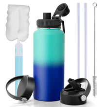 Load image into Gallery viewer, Hansubute 32oz sport vacuum insulated water bottle with straw, 3 Interchangeable Lids Included, Keeps Cold and Hot, 18/8 Stainless Steel , Leakproof, Lightweight ,BPA free .
