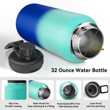 Load image into Gallery viewer, Hansubute 32oz sport vacuum insulated water bottle with straw, 3 Interchangeable Lids Included, Keeps Cold and Hot, 18/8 Stainless Steel , Leakproof, Lightweight ,BPA free .
