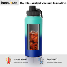 Load image into Gallery viewer, Hansubute 32oz sport vacuum insulated water bottle with straw, 3 Interchangeable Lids Included, Keeps Cold and Hot, 18/8 Stainless Steel , Leakproof, Lightweight ,BPA free .
