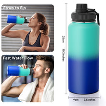 Load image into Gallery viewer, Hansubute 32oz sport vacuum insulated water bottle with straw, 3 Interchangeable Lids Included, Keeps Cold and Hot, 18/8 Stainless Steel , Leakproof, Lightweight ,BPA free .
