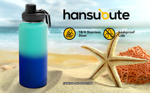 Hansubute 32oz sport vacuum insulated water bottle with straw, 3 Interchangeable Lids Included, Keeps Cold and Hot, 18/8 Stainless Steel , Leakproof, Lightweight ,BPA free .