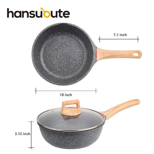 Hansubute Nonstick Induction Stone Coated Deep Frying Pan with Lid,Children Protection,Cooking Shovel Included - hansubute cookware